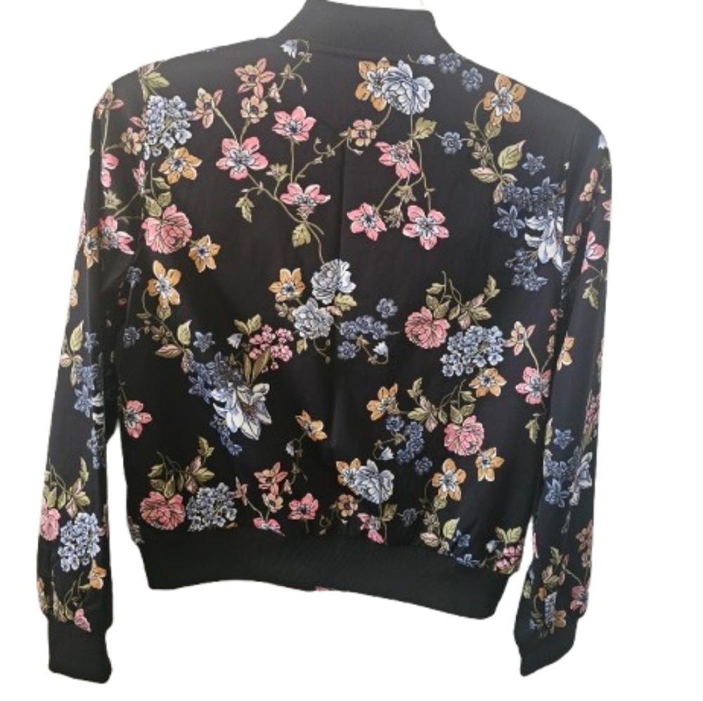 Pink Rose Floral Bomber Jacket - Black Multi Fully Lined - Picture 5 of 10